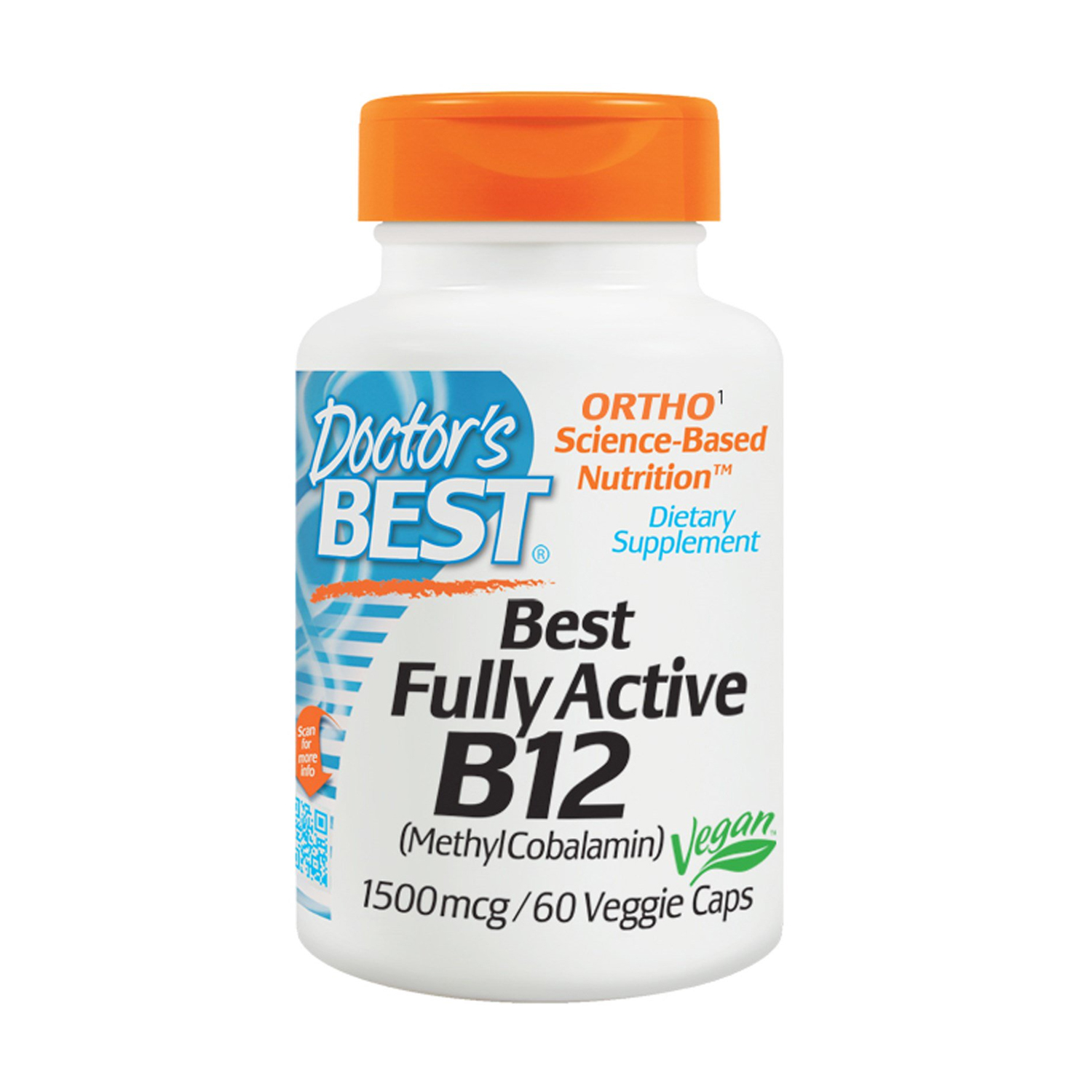 Повністю активний вітамін В12 Doctor's Best Fully Active B12, 1500 мкг, 60 вегетаріанських капсул
